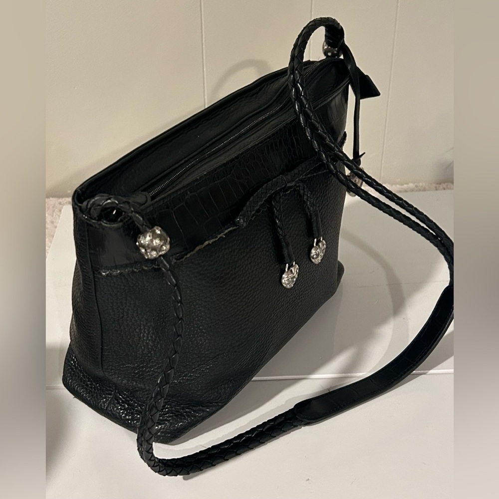 Brighton Black Leather Shoulder Bag Croc embossed shoulder bag - Picture 7 of 14